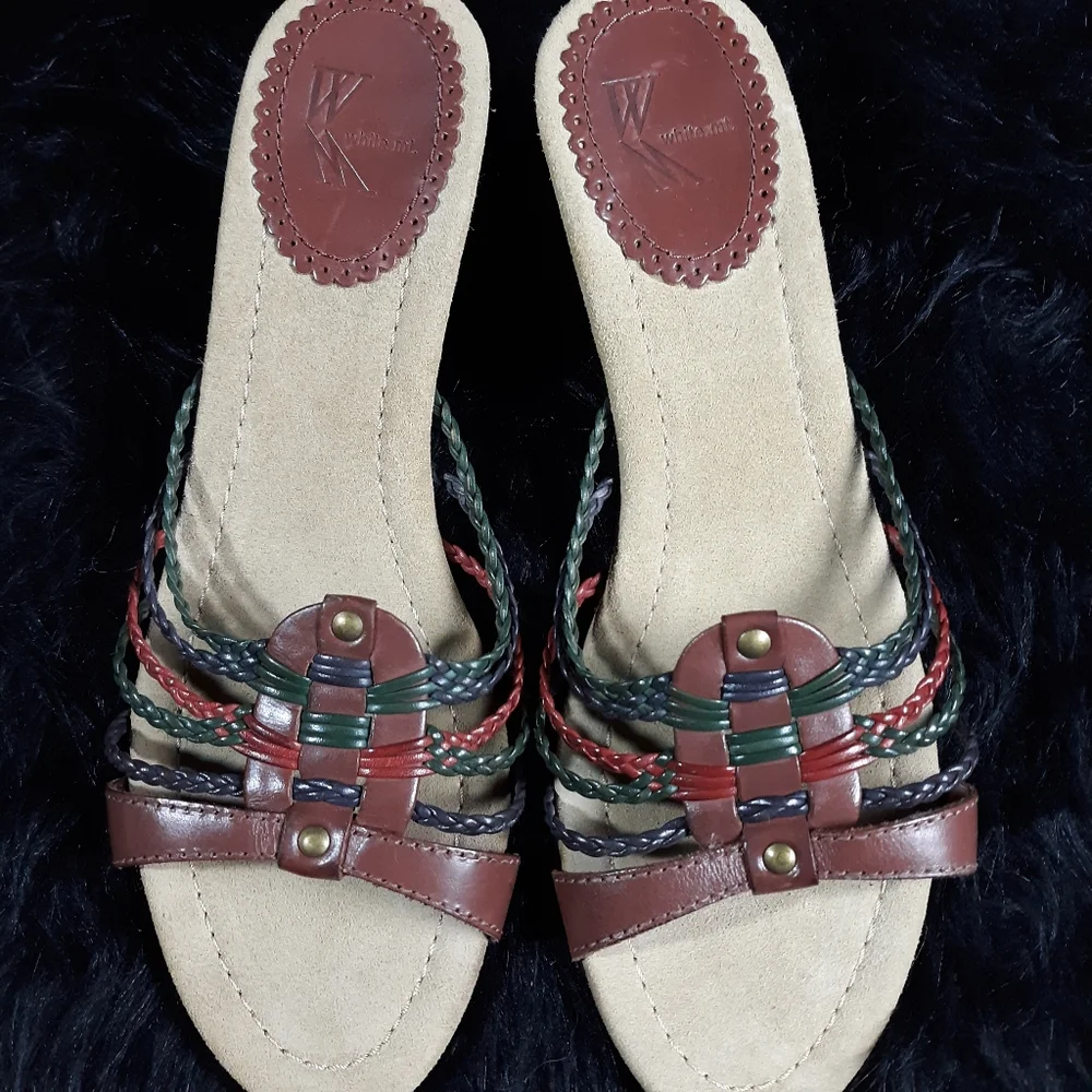 White Mountain Wedge Sandal Braided Leather SZ 7.5M